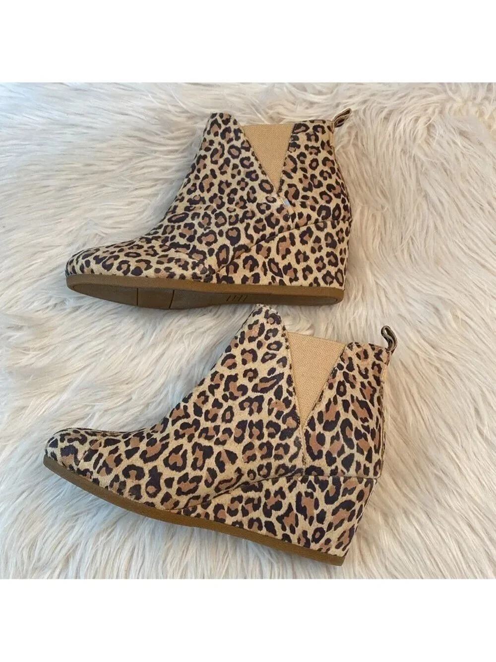 Toms Leopard Animal Print Kelsey Wedge Booties, Size 9.5